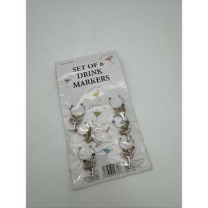 Drink Markers Set of 6 Martini Cocktail Party with Glass Beads and Metal Charms